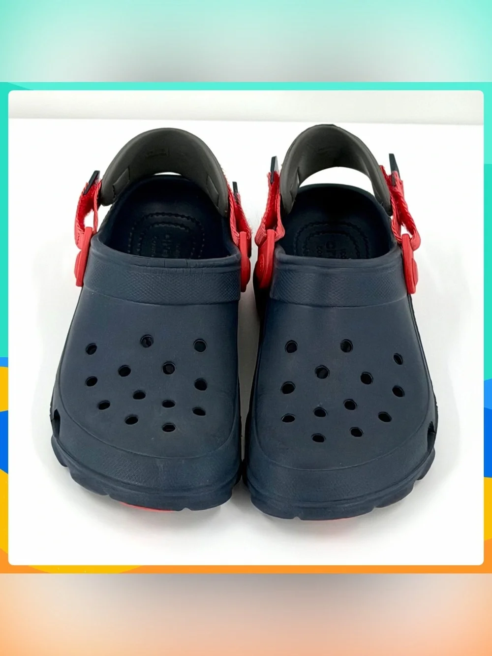 Kids Navy Blue CROCS Clogs w Red Adjustable Length Heel Straps Juvenile Size 3